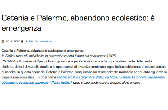 Catania e Palermo, abbandono scolastico: è emergenza